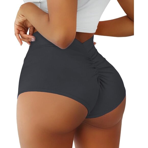 Women's Dark Grey Booty Shorts-high Waist V Back Yoga Imported Shorts Bottoms